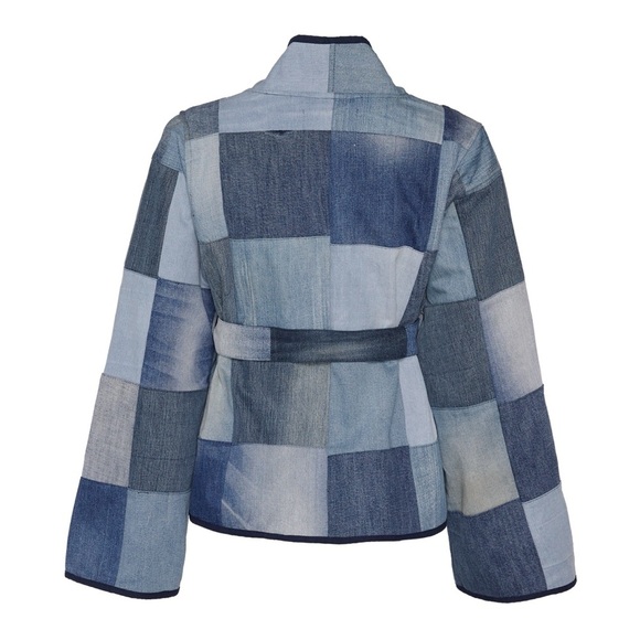 NWT Sissel Edelbo Free People Neo Leftover Patchwork Denim Jean Jacket Blue - Picture 15 of 17